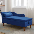 Chaise longue imbottita in velluto con braccioli arrotolati, contenitore e cuscino