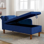 Chaise longue imbottita in velluto con braccioli arrotolati, contenitore e cuscino