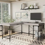 Scrivania angolare a L in stile rustico con 2 porte USB e 2 prese di corrente – 150 cm