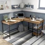 Scrivania angolare a L in stile rustico con 2 porte USB e 2 prese di corrente – 150 cm