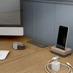 Scrivania angolare a L in stile rustico con 2 porte USB e 2 prese di corrente – 150 cm