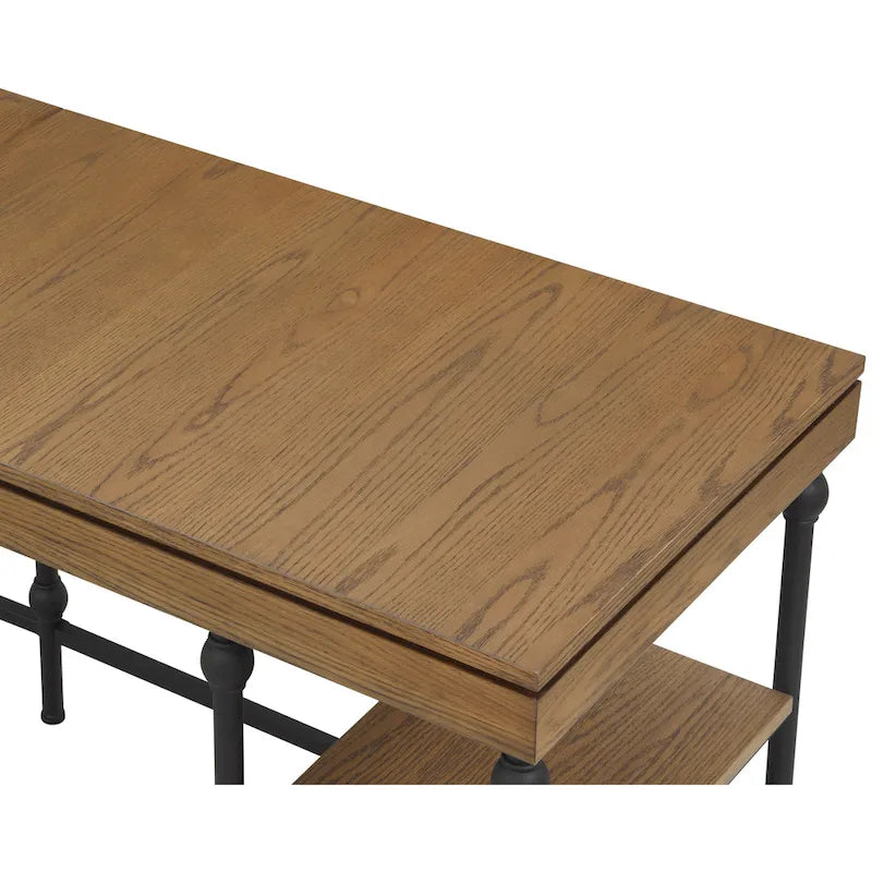 Scrivania angolare a L in stile rustico con 2 porte USB e 2 prese di corrente – 150 cm