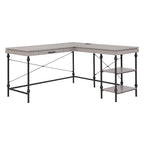 Scrivania angolare a L in stile rustico con 2 porte USB e 2 prese di corrente – 150 cm