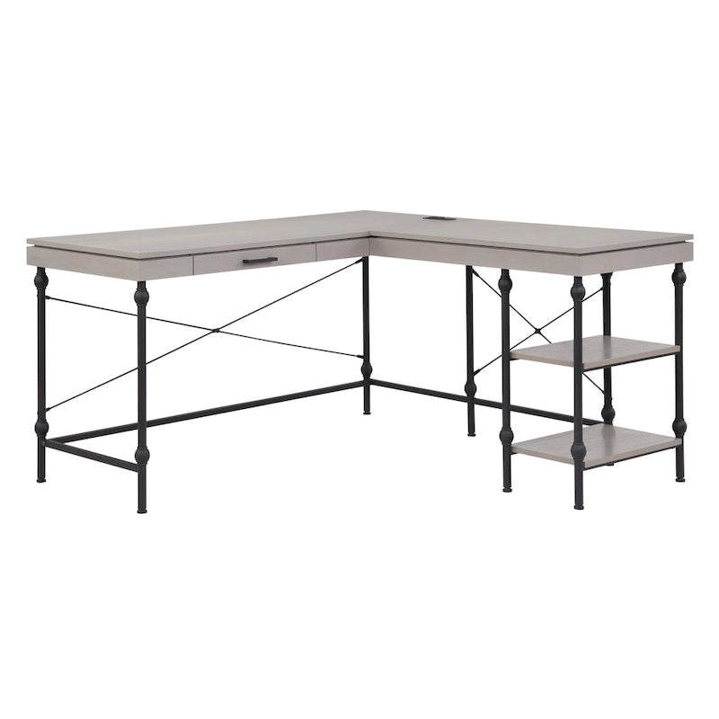 Scrivania angolare a L in stile rustico con 2 porte USB e 2 prese di corrente – 150 cm