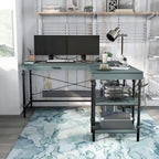 Scrivania angolare a L in stile rustico con 2 porte USB e 2 prese di corrente – 150 cm