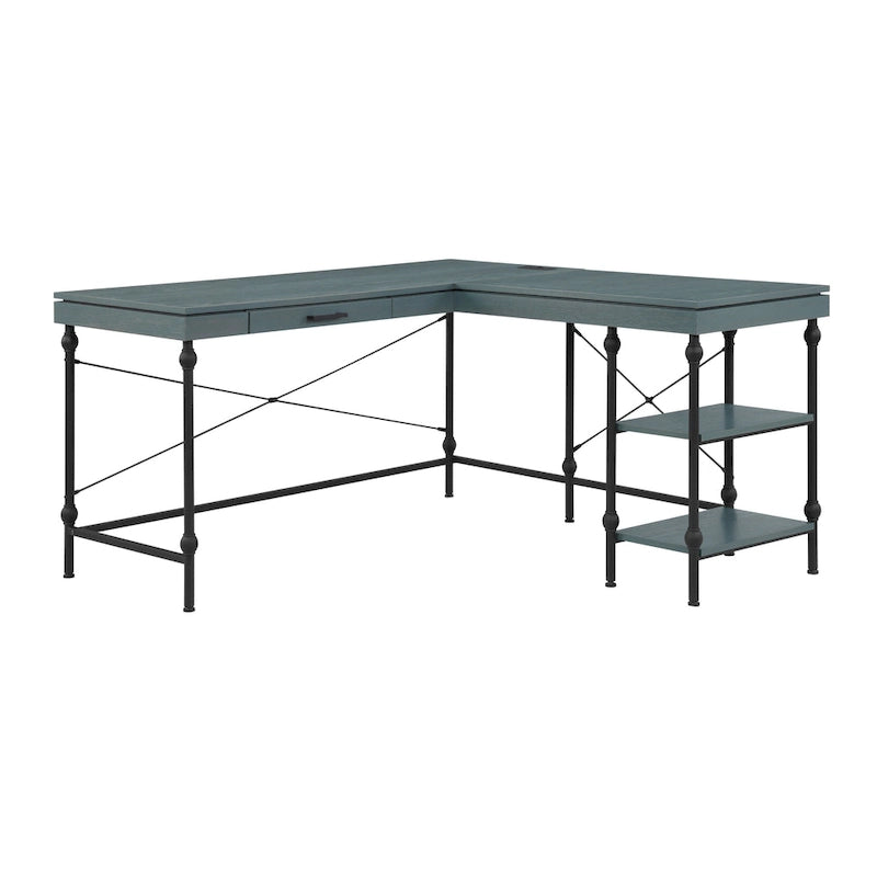 Scrivania angolare a L in stile rustico con 2 porte USB e 2 prese di corrente – 150 cm