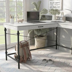 Scrivania angolare a L in stile rustico con 2 porte USB e 2 prese di corrente – 150 cm