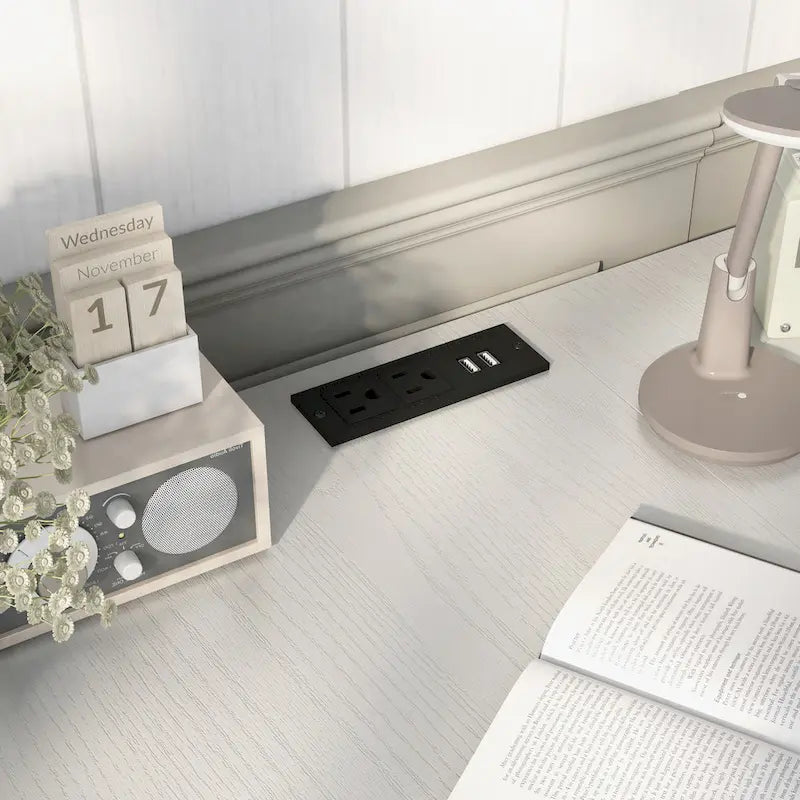 Scrivania angolare a L in stile rustico con 2 porte USB e 2 prese di corrente – 150 cm