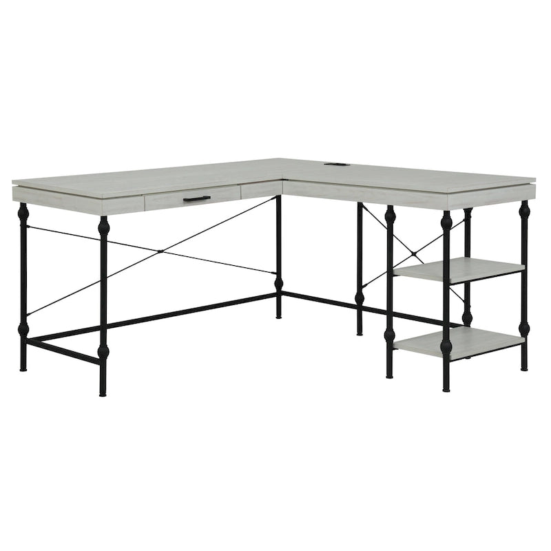 Scrivania angolare a L in stile rustico con 2 porte USB e 2 prese di corrente – 150 cm