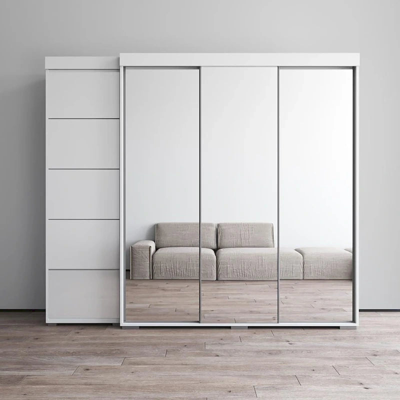 Armadio moderno con 3 specchi, ante in vetro e struttura opaca – 94W x 81H