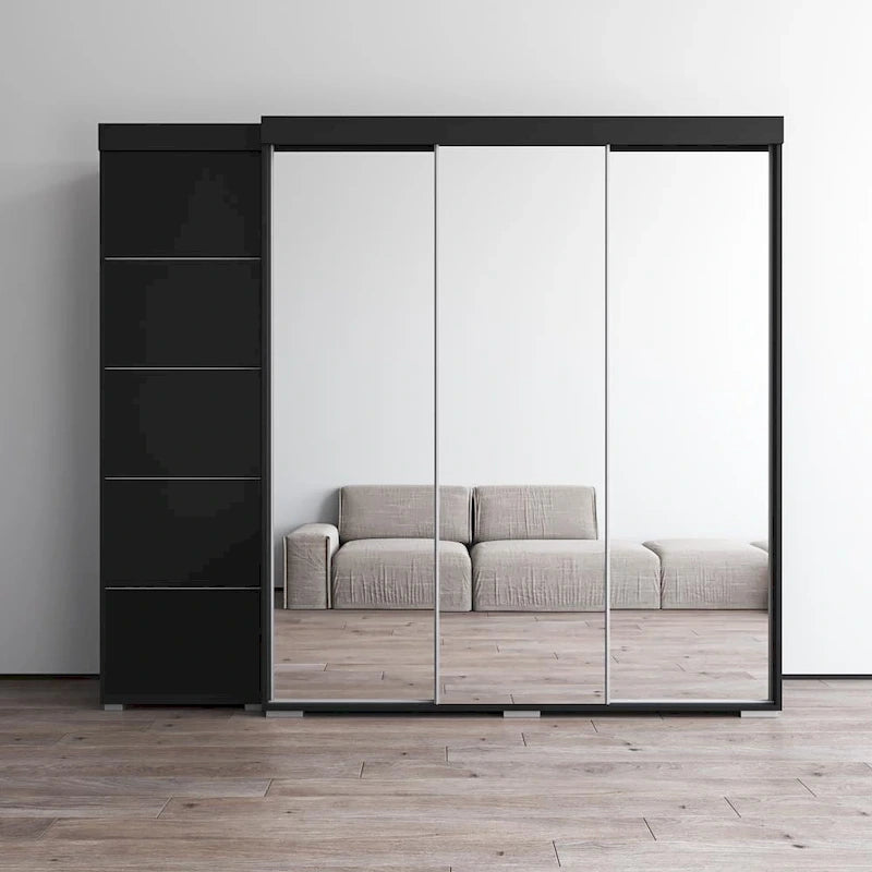 Armadio moderno con 3 specchi, ante in vetro e struttura opaca – 94W x 81H