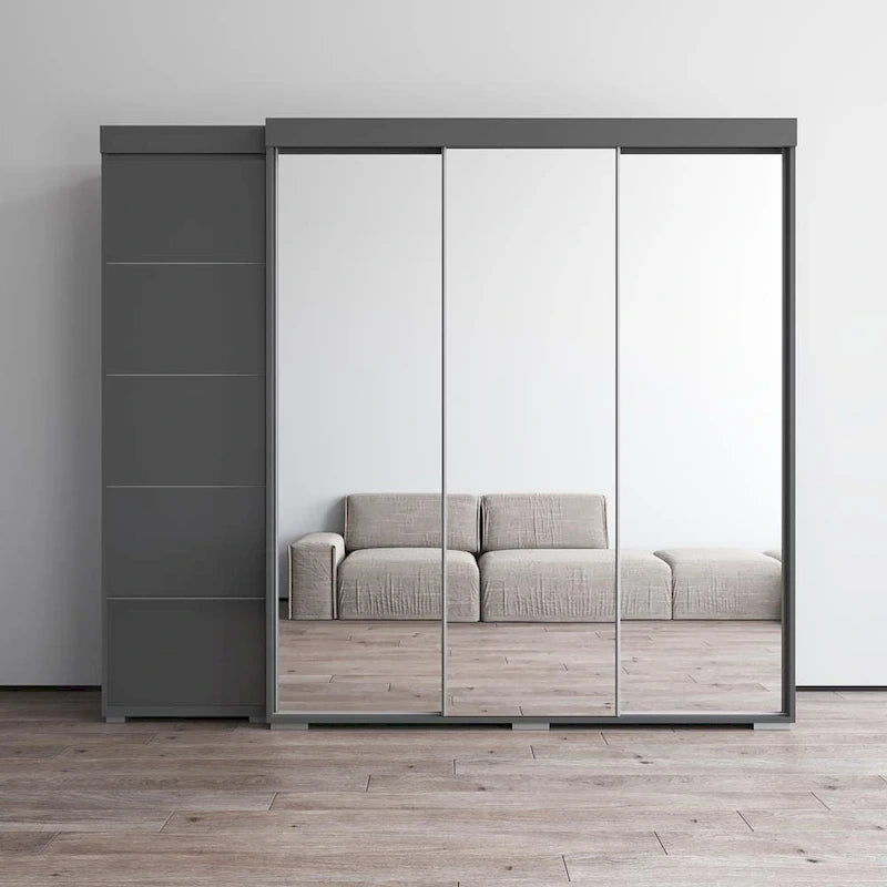 Armadio moderno con 3 specchi, ante in vetro e struttura opaca – 94W x 81H
