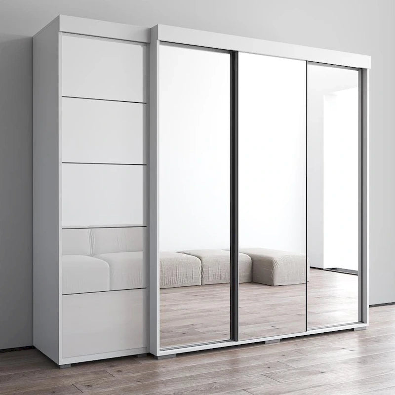 Armadio moderno con 3 specchi, ante in vetro e struttura opaca – 94W x 81H