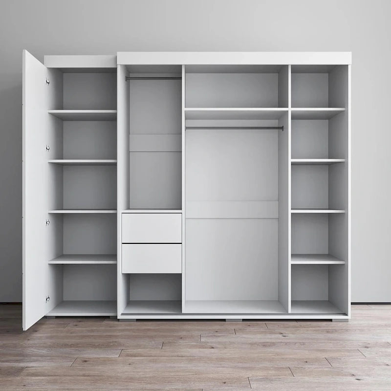 Armadio moderno con 3 specchi, ante in vetro e struttura opaca – 94W x 81H