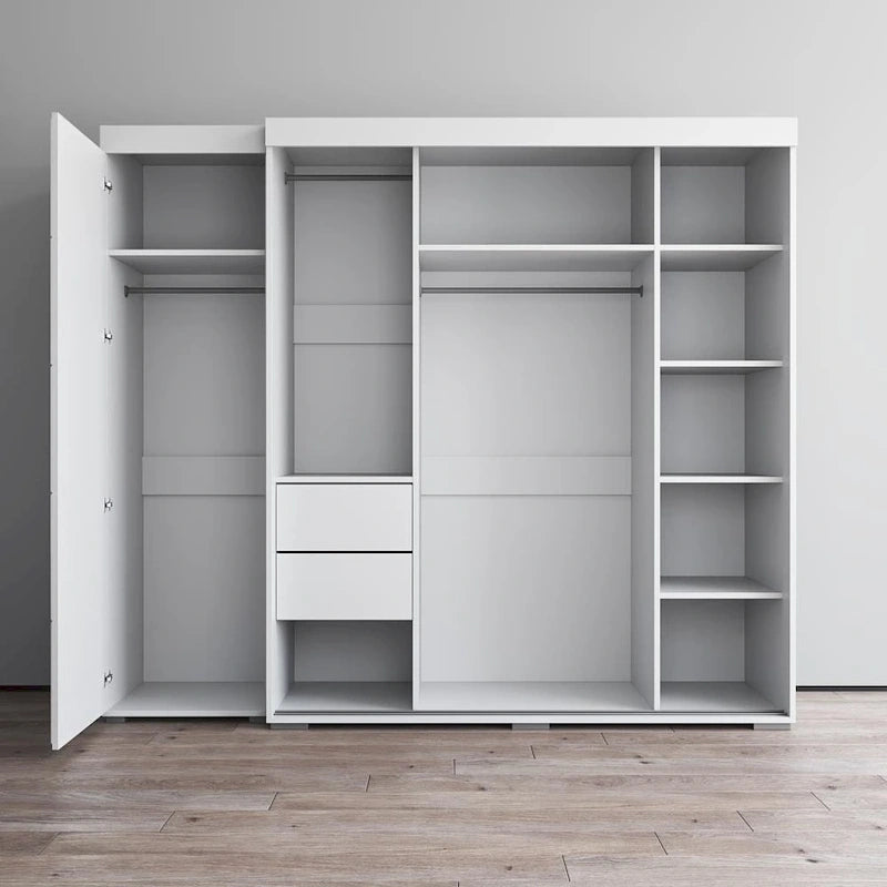 Armadio moderno con 3 specchi, ante in vetro e struttura opaca – 94W x 81H