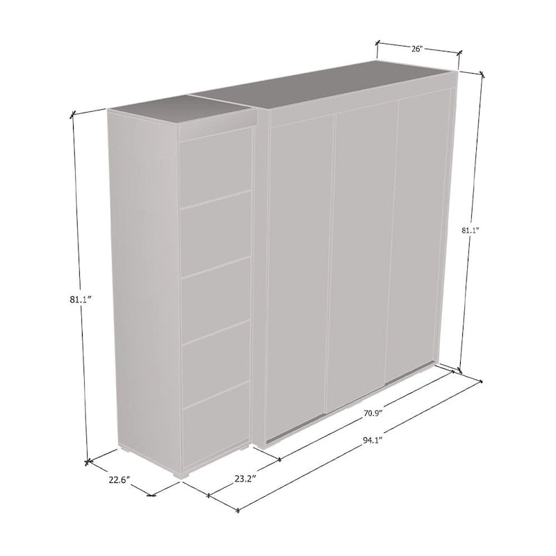 Armadio moderno con 3 specchi, ante in vetro e struttura opaca – 94W x 81H