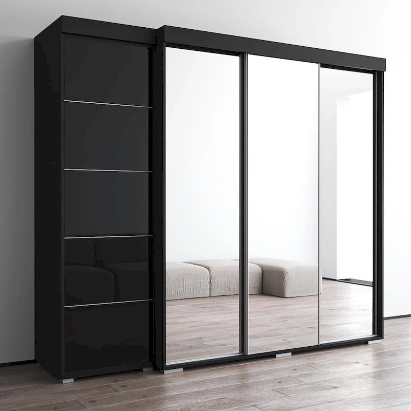 Armadio moderno con 3 specchi, ante in vetro e struttura opaca – 94W x 81H