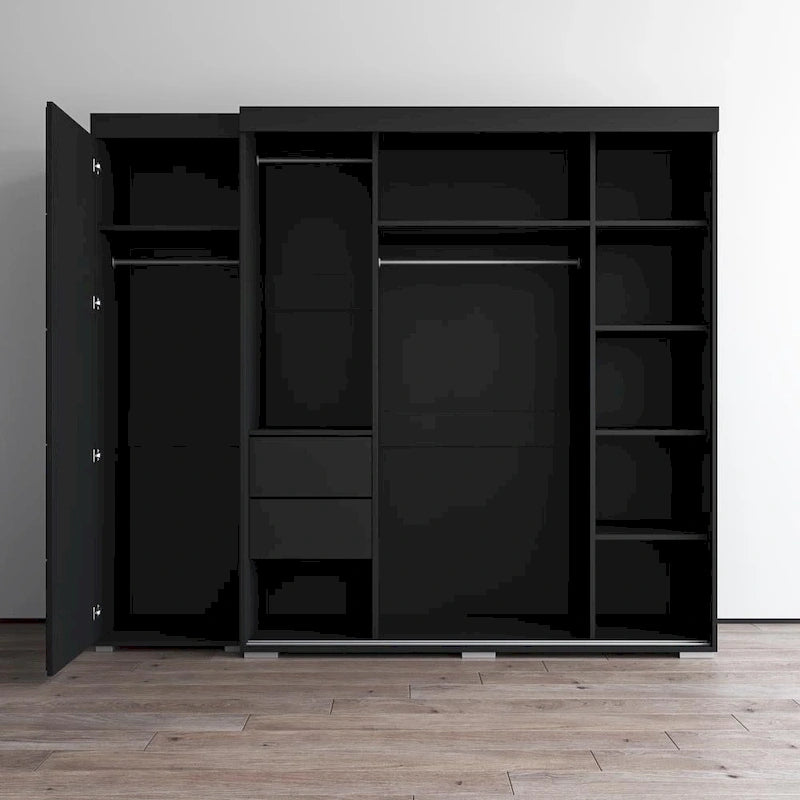 Armadio moderno con 3 specchi, ante in vetro e struttura opaca – 94W x 81H