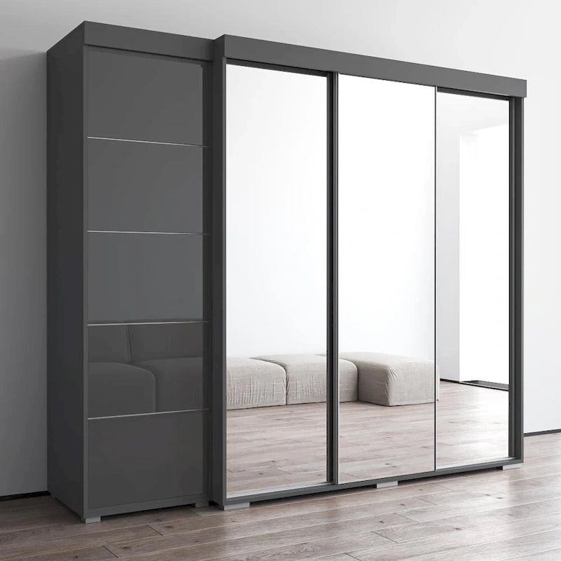Armadio moderno con 3 specchi, ante in vetro e struttura opaca – 94W x 81H