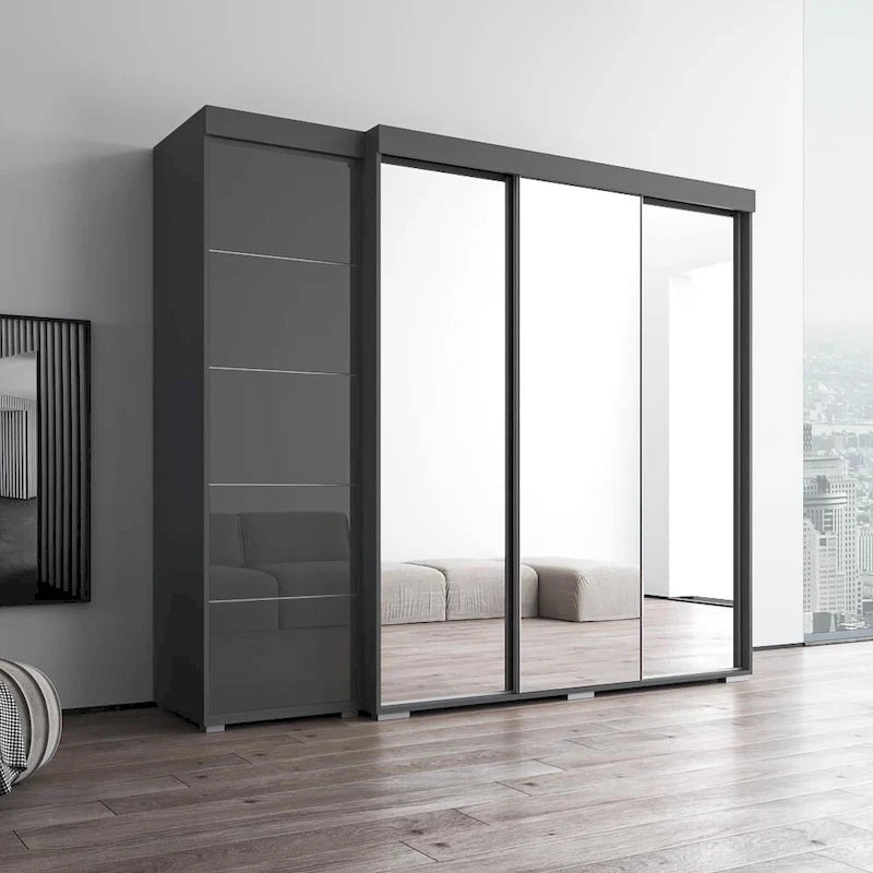 Armadio moderno con 3 specchi, ante in vetro e struttura opaca – 94W x 81H
