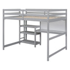 Letto a soppalco in legno a grandezza naturale con mensole, scrivania e lavagna - Grigio