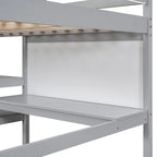Letto a soppalco in legno a grandezza naturale con mensole, scrivania e lavagna - Grigio