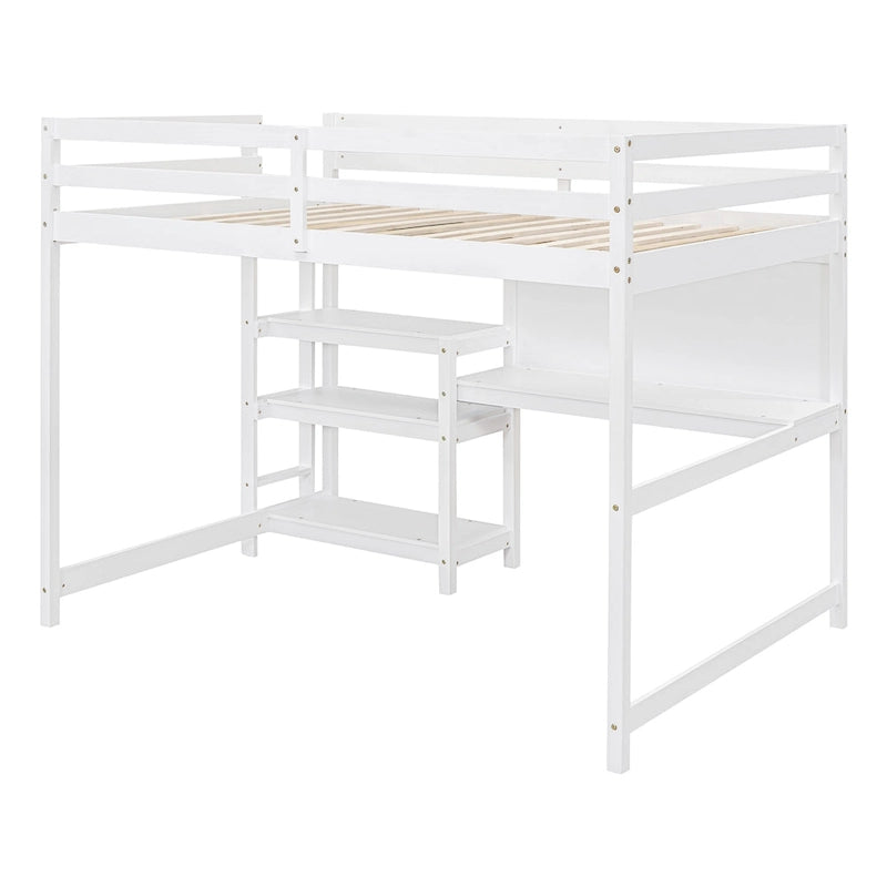 Letto a soppalco in legno a grandezza naturale con mensole, scrivania e lavagna - Grigio