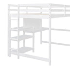 Letto a soppalco in legno a grandezza naturale con mensole, scrivania e lavagna - Grigio
