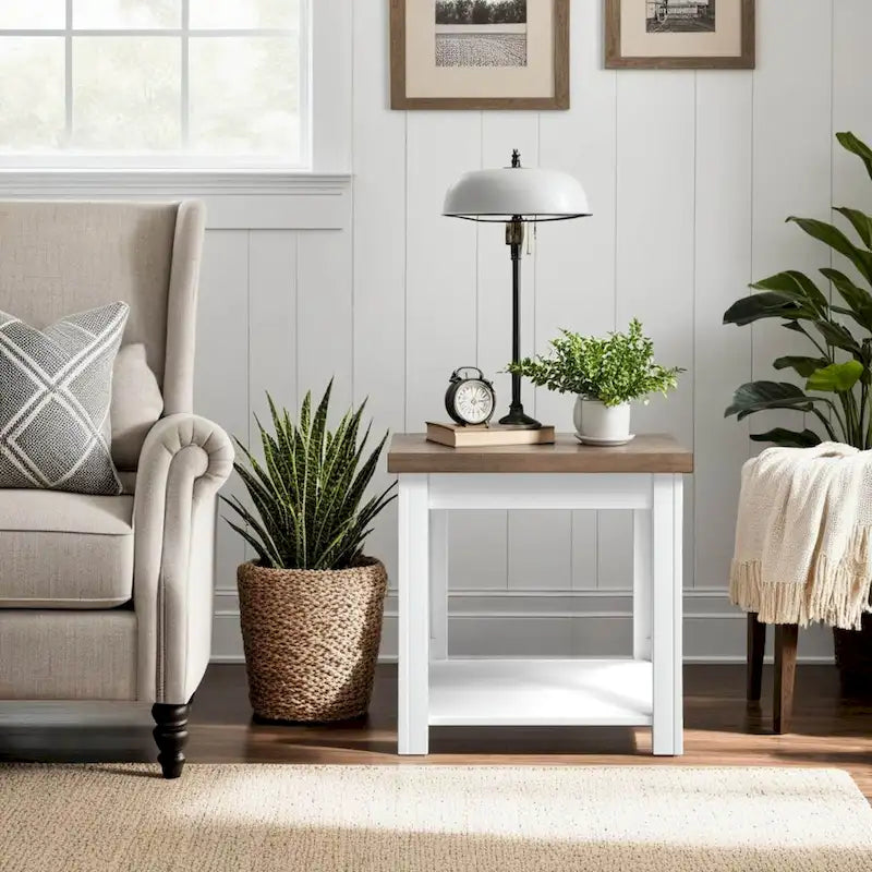 Tavolino Modern Farmhouse da 60 cm con Finitura Bicolore – Completamente Assemblato