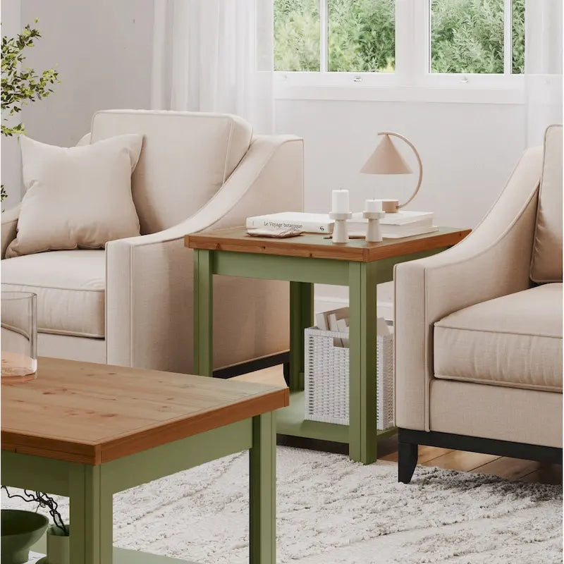 Tavolino Modern Farmhouse da 60 cm con Finitura Bicolore – Completamente Assemblato