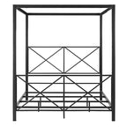 Struttura letto a baldacchino a quattro colonne, matrimoniale queen size, moderna, in metallo nero