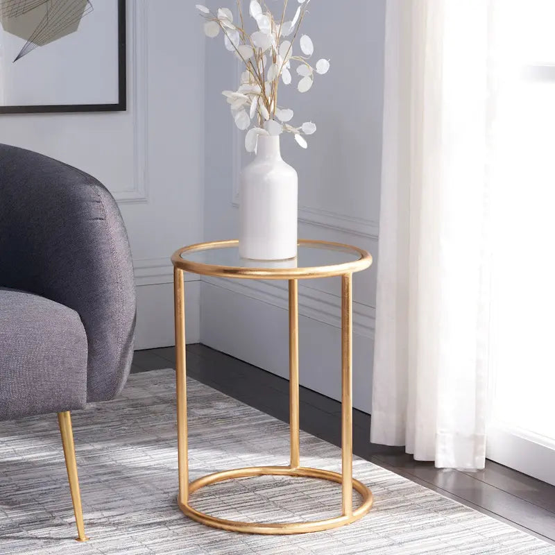 Tavolino rotondo con top a specchio in ferro color oro – 38Lx38Px50A cm, Design Senza Tempo