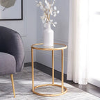 Tavolino rotondo con top a specchio in ferro color oro – 38Lx38Px50A cm, Design Senza Tempo