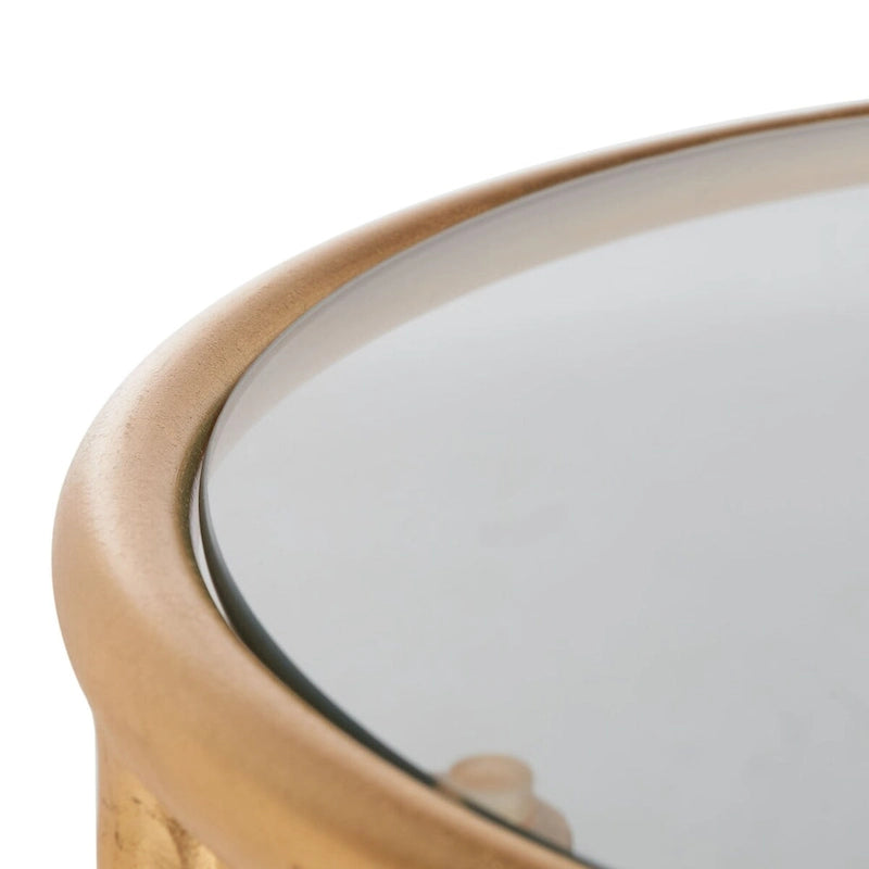 Tavolino rotondo con top a specchio in ferro color oro – 38Lx38Px50A cm, Design Senza Tempo