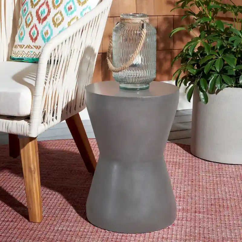 Tavolino d'appoggio in cemento per interni ed esterni – 30x30x43 cm, design moderno curvo