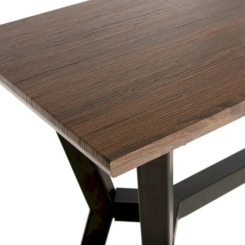Consolle Mid-Century con piano in rovere rustico e struttura aperta in metallo nero – 39Lx14Px31A