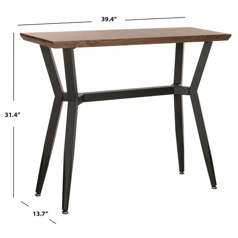 Consolle Mid-Century con piano in rovere rustico e struttura aperta in metallo nero – 39Lx14Px31A