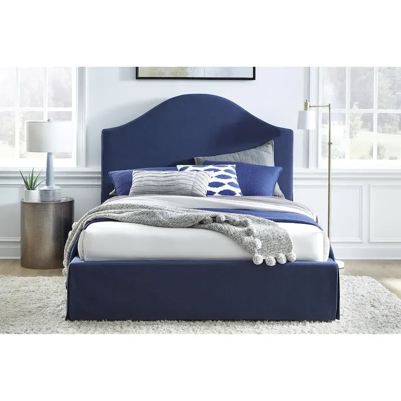 Letto contenitore in tessuto imbottito blu navy – Design moderno per camera da letto