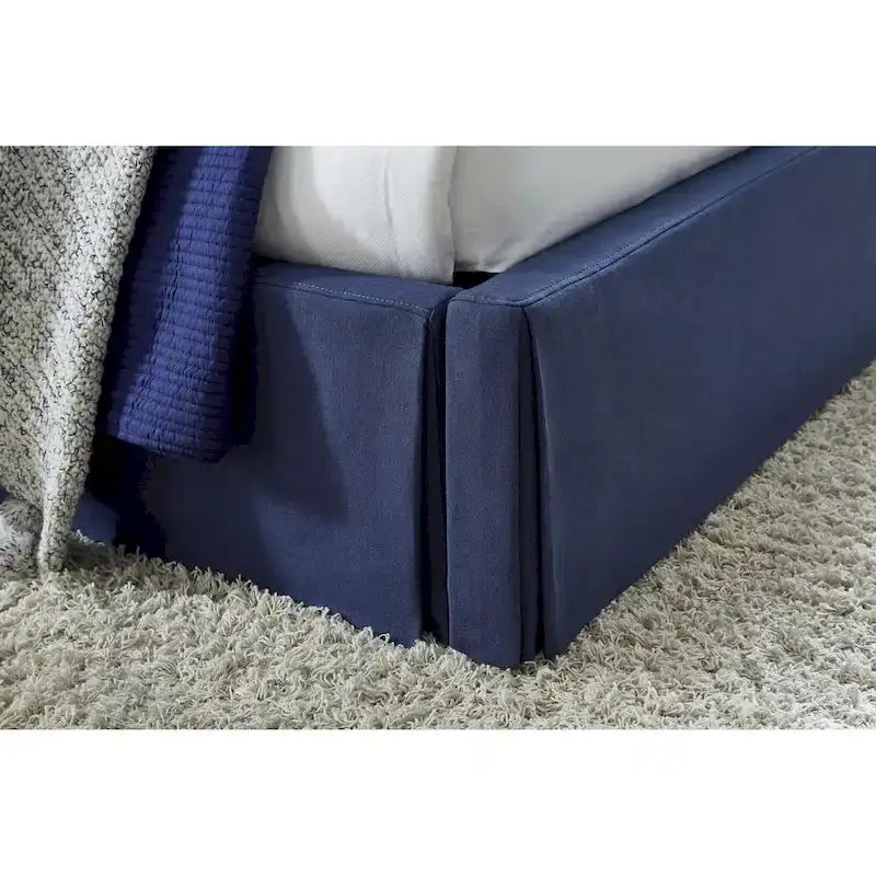 Letto contenitore in tessuto imbottito blu navy – Design moderno per camera da letto