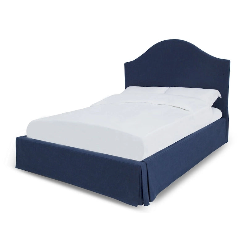 Letto contenitore in tessuto imbottito blu navy – Design moderno per camera da letto
