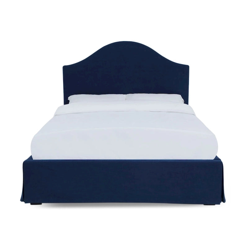 Letto contenitore in tessuto imbottito blu navy – Design moderno per camera da letto