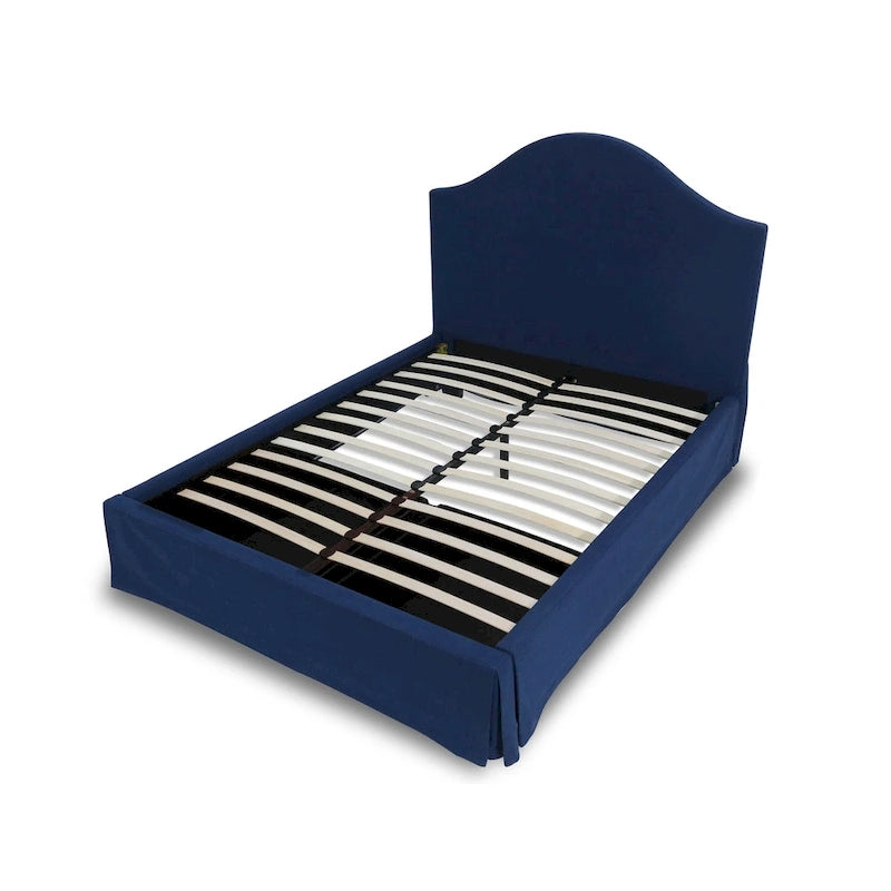 Letto contenitore in tessuto imbottito blu navy – Design moderno per camera da letto