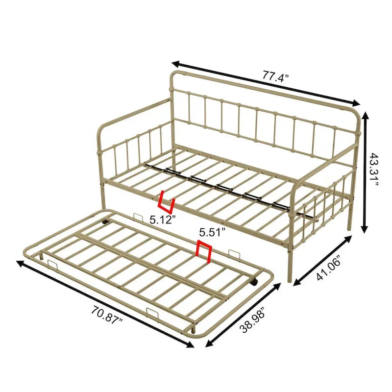 Divano letto con struttura in metallo e letto estraibile