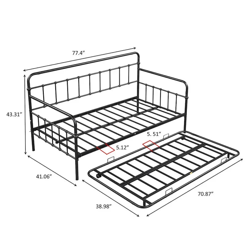 Divano letto con struttura in metallo e letto estraibile