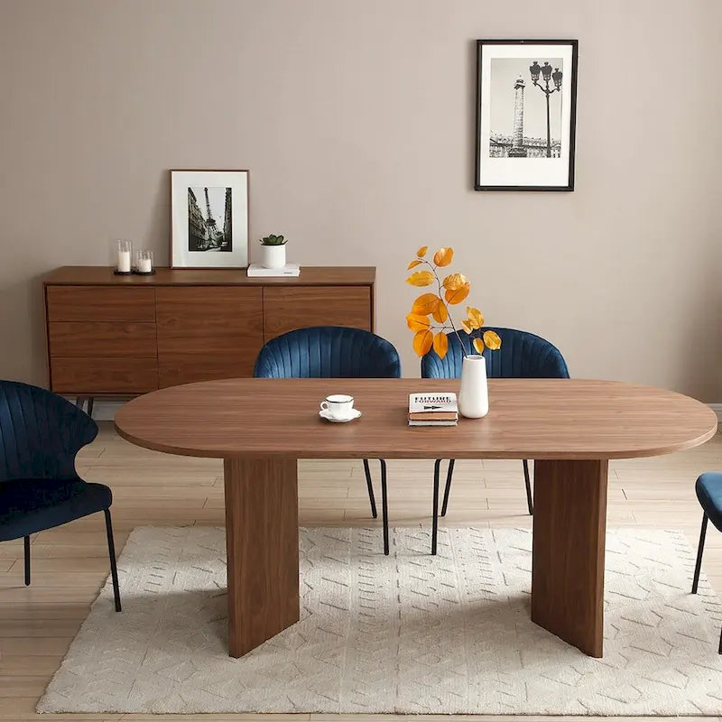 Tavolo da pranzo ovale in legno di noce da 198 cm per sala da pranzo