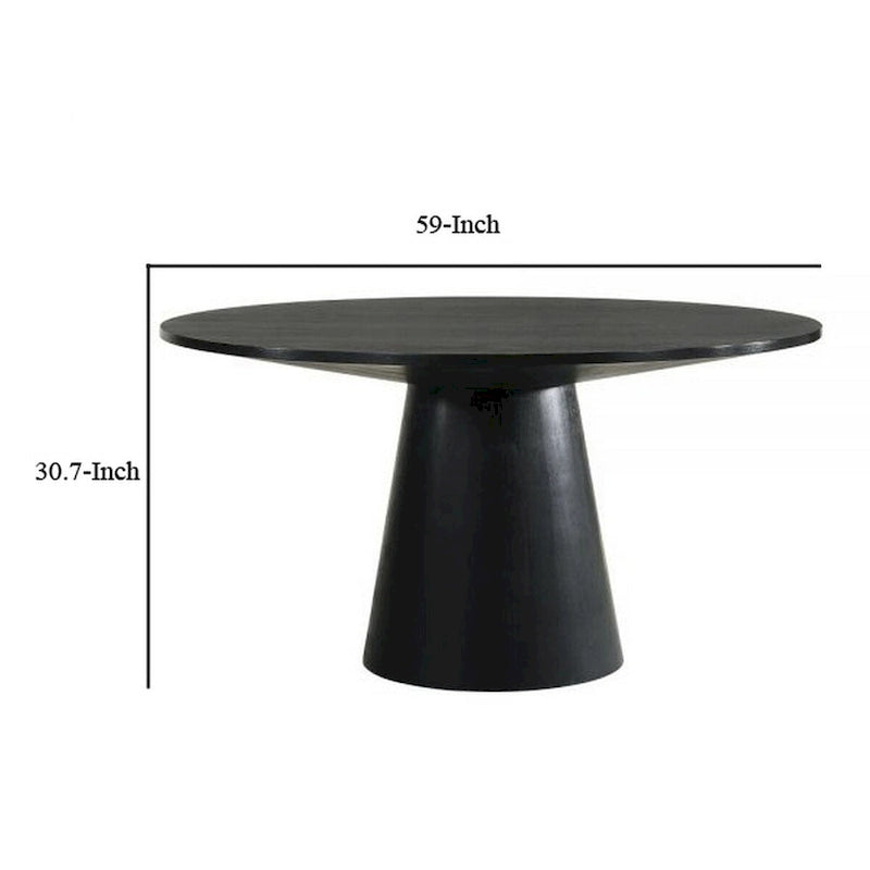Tavolo da pranzo rotondo nero da 150 cm con base a piedistallo – Gomma e impiallacciatura in rovere
