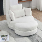 Poltrona moderna girevole a botte a due posti con 4 cuscini e pouf contenitore