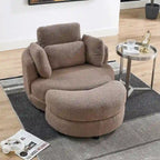 Poltrona moderna girevole a botte a due posti con 4 cuscini e pouf contenitore