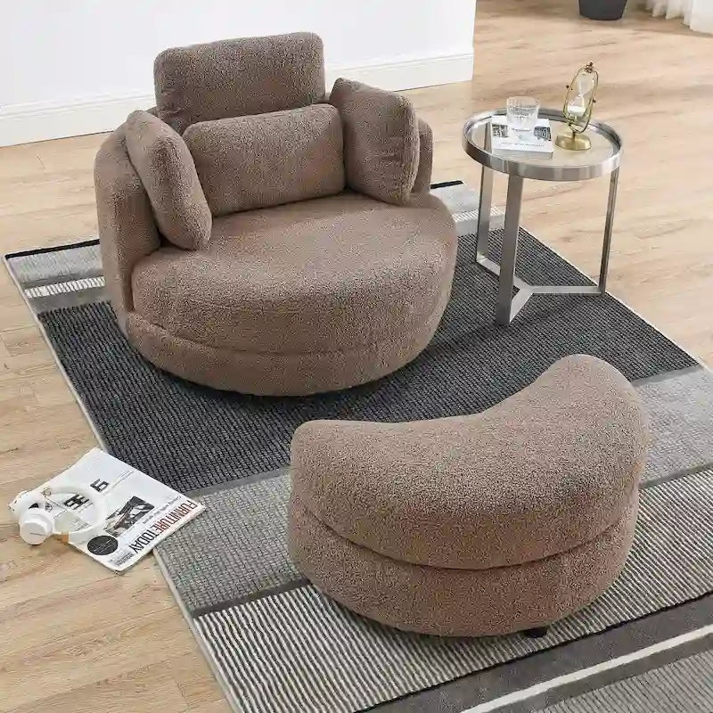 Poltrona moderna girevole a botte a due posti con 4 cuscini e pouf contenitore