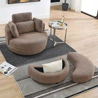 Poltrona moderna girevole a botte a due posti con 4 cuscini e pouf contenitore